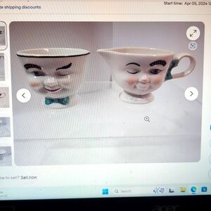 Bailey's creamer and sugar container ,vintage faces winking.